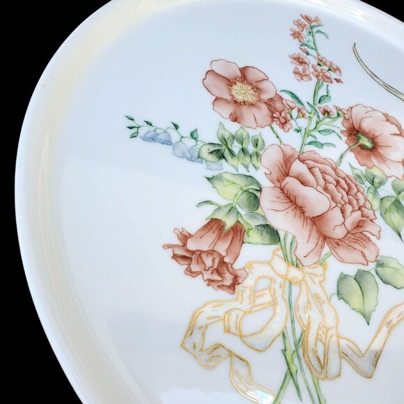 Vintage Hand Painted Porcelain Platter with Flowers and Angels 11.5 Inch Round - Picture 12 of 12
